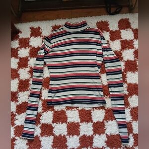 Brandy Melville Striped Mock Neck Cropped Longsleeve